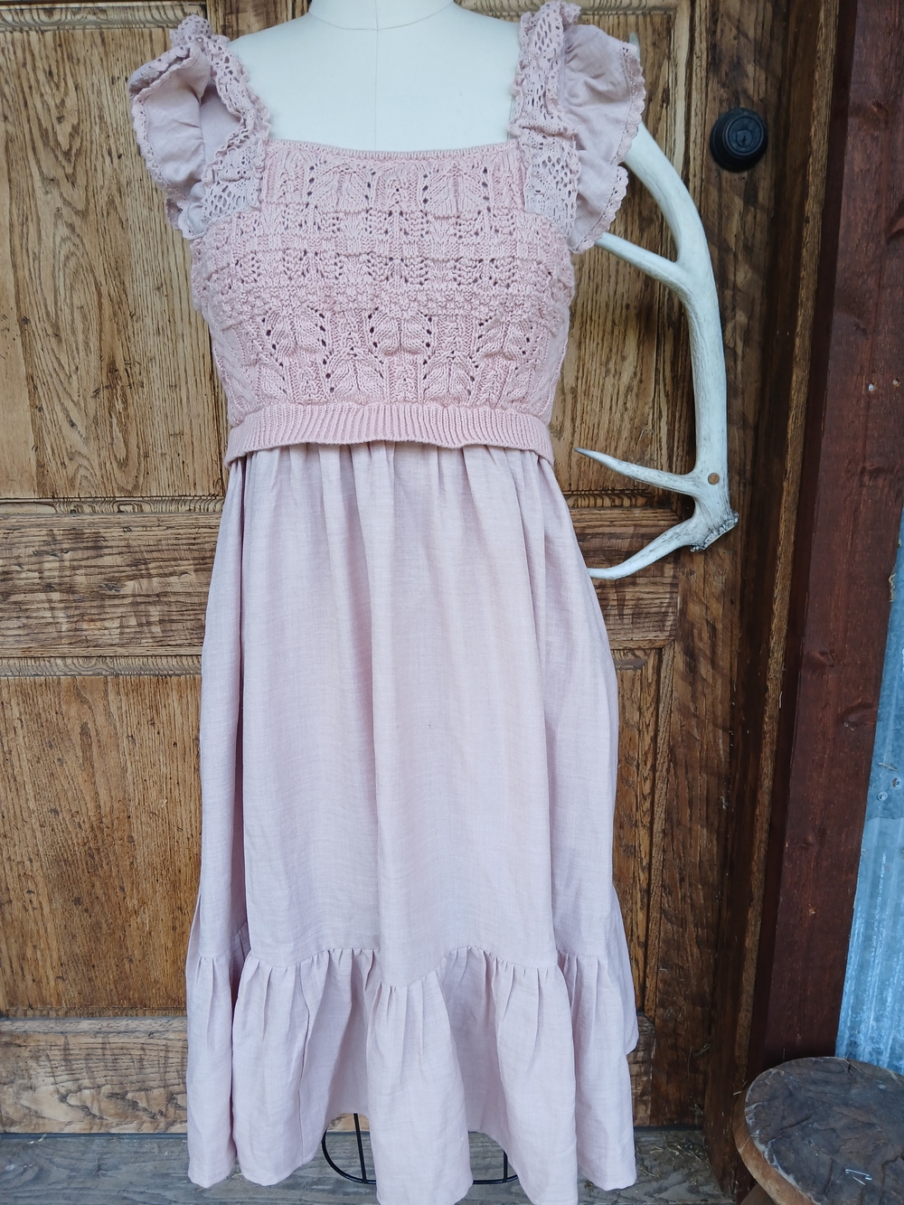 Davi & Dani Charming Pink Crochet Top Dress Size S Mauve Midi Boho